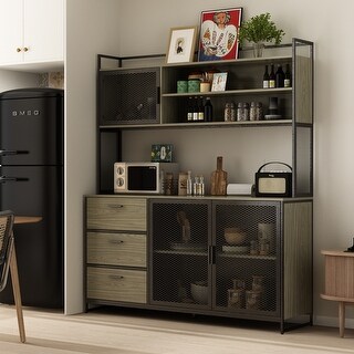 78.9"Large Kitchen Hutch Cabinet Kitchen Pantry Cabinet Bookcase Glass ...